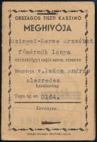 1939 Az Országos Tiszti Kaszinó éves meghívója, jó állapotban