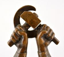 Loósz József (1908-1985): Sarló-kalapács. Bronz, jelzett, bronz talapzaton, m: 44 cm (50 cm)