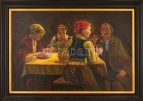 Olvashatatlan jelzéssel: Asztalnál. Olaj, vászon, keretben, 60×90 cm