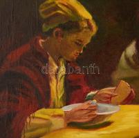 Olvashatatlan jelzéssel: Asztalnál. Olaj, vászon, keretben, 60×90 cm