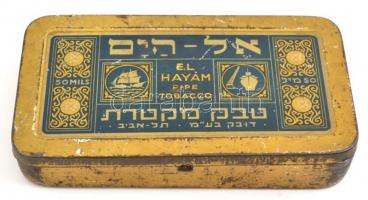 El Hayam, Tel-Aviv, pipadohányos fém doboz, kopásokkal, 14,5×8×2,5 cm