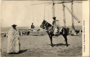 1909 Hortobágy, Csikósok a hortobágyi hármas kútnál, folklór
