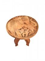Faragott fa, elefántos díszítésű kis szék, szétszedhető, d: 30, m: 33 cm