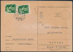 1945 a Deportáltak Győri Bizottsága levelezőlapja Just Frigyes szegedi gyógyszerész részére családta...