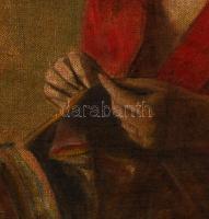 Glatter Ármin (1861-1931): Sárga fejkendős varró lány. Olaj, vászon, jelzett, sérült keretben, 52×35...