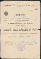 1939 Budapesti Önkéntes Mentő Egyesület elsősegélynyújtó oklevél