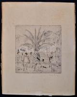 Láng Rudolf (1904-1991). Furcsa arcok.  Rézkarc, papír-karton, foltos, Jelzett, 20×19 cm