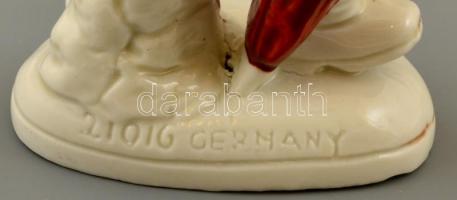 Esernyős kisfiú, német porcelán figura, kézzel festett, jelzett, apró kopásokkal, m: 12 cm