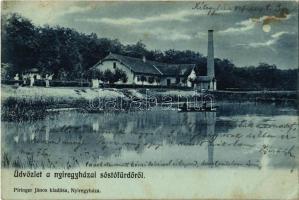 1907 Nyíregyháza, Sóstófürdő, part, malom, csónakázók. Kiadja Piringer János (fl)