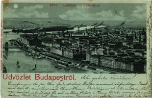 1898 Budapest, Duna, Lánchíd, Margit híd. Ottmar Zieher litho (EK)