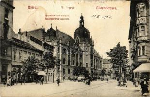 1912 Budapest IX. Üllői út, Iparművészeti Múzeum, Gyógyszertár, üzletek, villamossín (felületi sérülés / surface damage)
