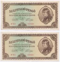 1945. 100.000P (2x) sorszámkövetők + 1946. 100.000.000P (2x) sorszámkövetők T:II-III