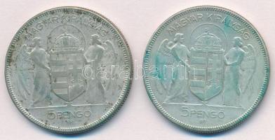 1930. 5P Ag (2x) "Horthy jobbra" T:3 patina Adamo P8