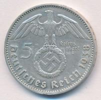 Német Harmadik Birodalom 1938J 5M Ag "Hindenburg" T:1-,2
German Third Reich 1938J 5 Mark ...