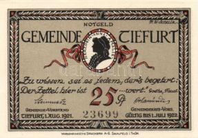 Német Birodalom/Weimari Köztársaság/Tiefurt 1921. 25Pf, 50Pf 2klf, 75Pf összesen 4klf teljes sor T:I