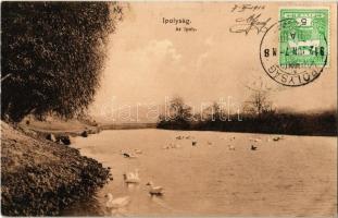 1912 Ipolyság, Sahy; Ipoly folyó kacsákkal. Kiadja Polgár J. / Ipel river with ducks. TCV card