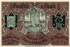 Német Birodalom/Weimari Köztársaság/Saalfeld 1921. 75Pf 5klf teljes sor T:I