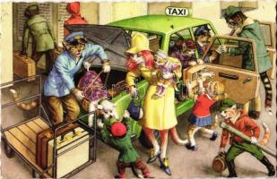 Taxi driver cat. Alfred Mainzer ALMA 4922. - modern postcard (EK)