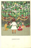 Karácsony. Egy jó kislány viselt dolgai III. sorozat 1. szám / Christmas. Hungarian art postcard s: Kozma Lajos