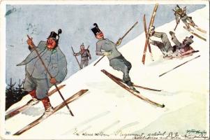 Wintersport / K.u.K. military alpine unit officers skiing in winter. B.K.W.I. 560-7. s: Fritz Schönpflug (EK)