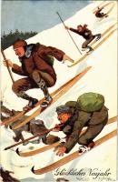 1906 Glückliches Neujahr! Wintersport / skiing, winter sport. B.K.W.I. 2666-1. s: Fritz Schönpflug (EK)
