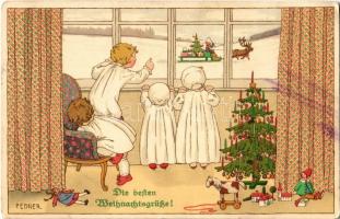 Die besten Weihnachtsgrüße! / Christmas children art postcard. M. Munk Nr. 987. litho s: Pauli Ebner (EK)