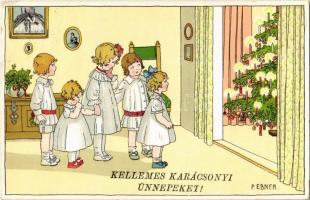 Kellemes Karácsonyi Ünnepeket! / Christmas children art postcard. M. Munk Nr. 1412. litho s: Pauli Ebner (EK)