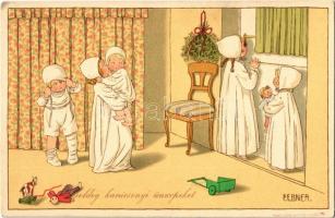 1915 Boldog karácsonyi ünnepeket! / Christmas children art postcard. M. Munk Nr. 987. litho s: Pauli Ebner (EK)