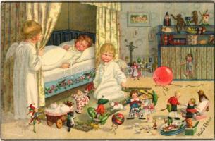 1926 Christmas children art postcard. August Rökl Nr. 1443. litho s: Pauli Ebner (EK)