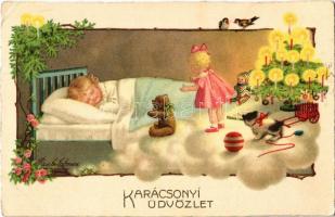 Karácsonyi üdvözlet / Christmas children art postcard. D.A.G.B. litho s: Pauli Ebner (r)