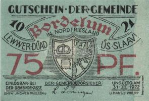 Német Birodalom/Weimari Köztársaság/ Bordelum 1922. 50Pf, 75Pf, 1M 3klf teljes sor T:I