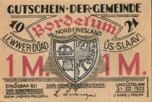 Német Birodalom/Weimari Köztársaság/ Bordelum 1922. 50Pf, 75Pf, 1M 3klf teljes sor T:I