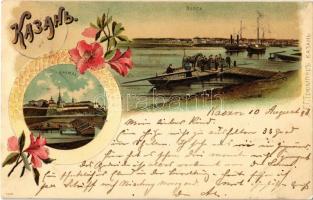 1898 Kazan, Kasan; Volga River, ferry station, Kremlin. 4902. Art Nouveau, floral, litho