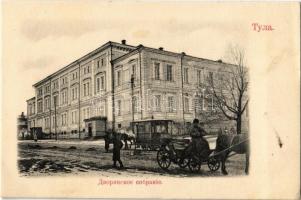 Tula, Dvoryanskoye sobraniye / Assembly of Gentry, meeting hall, horse-drawn tram, street view in winter (EK)