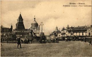 1917 Moscow, Moskau, Moscou; Place Loubiansky / Lubyanskaya (Lubyanka) square, trams, shops. Phototypie Scherer, Nabholz & Co. - from postcard booklet