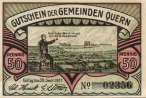 Német Birodalom/Weimari Köztársaság/Quern 1921. 25Pf 3klf, 50Pf 3klf összesen 6klf teljes sor T:I