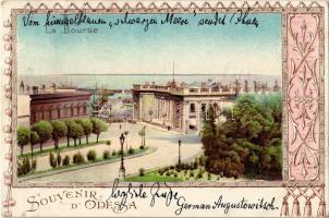 1899 Odessa, La Bourse / stock exchange, stock market, port with ships. Art Nouveau, floral, litho (EB)