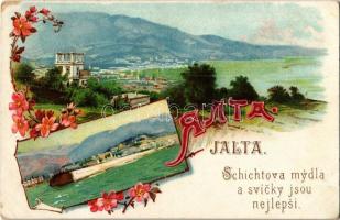 Yalta, Jalta; Schichts soap factory advertisement on the backside. Art Nouveau, floral, litho (EK)