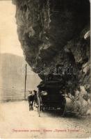 Darial Gorge, Darialis Kheoba; road, rock formation, horse-drawn carriage