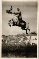 Katona lovas ugratás közben / WWI era military, Cavalryman during horse jump. photo