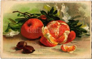 10 db RÉGI művészlap csendéletekkel, pár litho / 10 pre-1945 art postcards with still life paintings...