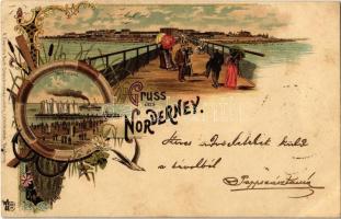 1900 Norderney, Weststrand / beach. A. Frerichs Buch-Schreibmaterialienhdlg. Art Nouveau, floral, litho (EK)