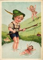 5 db RÉGI gyerek motívumlap / 5 pre-1945 children art postcards