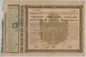 Szerbia / Belgrád 1889. Államkötvény 10D-ről, osztrák felülbélyegzéssel és bélyeggel (2x) T:III szak...