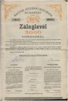 1909-1910. "Magyar Jelzálog Hitelbank" 4 1/2%-os záloglevele 5000K-ról, szelvényekkel, szá...