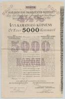 1911. "Pesti Hazai Első Takarékpénztár-Egyesület" 4 1/2%-os záloglevele 5000K-ról (2x) sor...