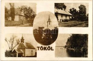 1942 Tököl, vasútállomás, mozdony, kastély, templom, Dunapart, strand, fürdőzők, Szent Anna kápolna