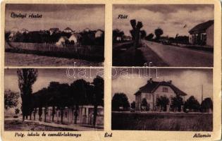 1937 Érd, Újtelep, Fő út, Polgári iskola és csendőrlaktanya, Vasútállomás (fa)