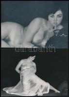 cca 1985 Lányok a fókuszban, szolidan erotikus felvételek, 8 db vintage negatív + 2 db vintage fotó, 6x6 cm és 11,5x16,5 cm között