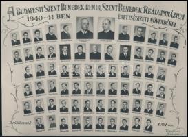 1941 Budapest, Szent Benedek rendi Szent Benedek Reálgimnázium tanárai és végzett növendékei, kistabló nevesített portrékkal, 16,8x23 cm